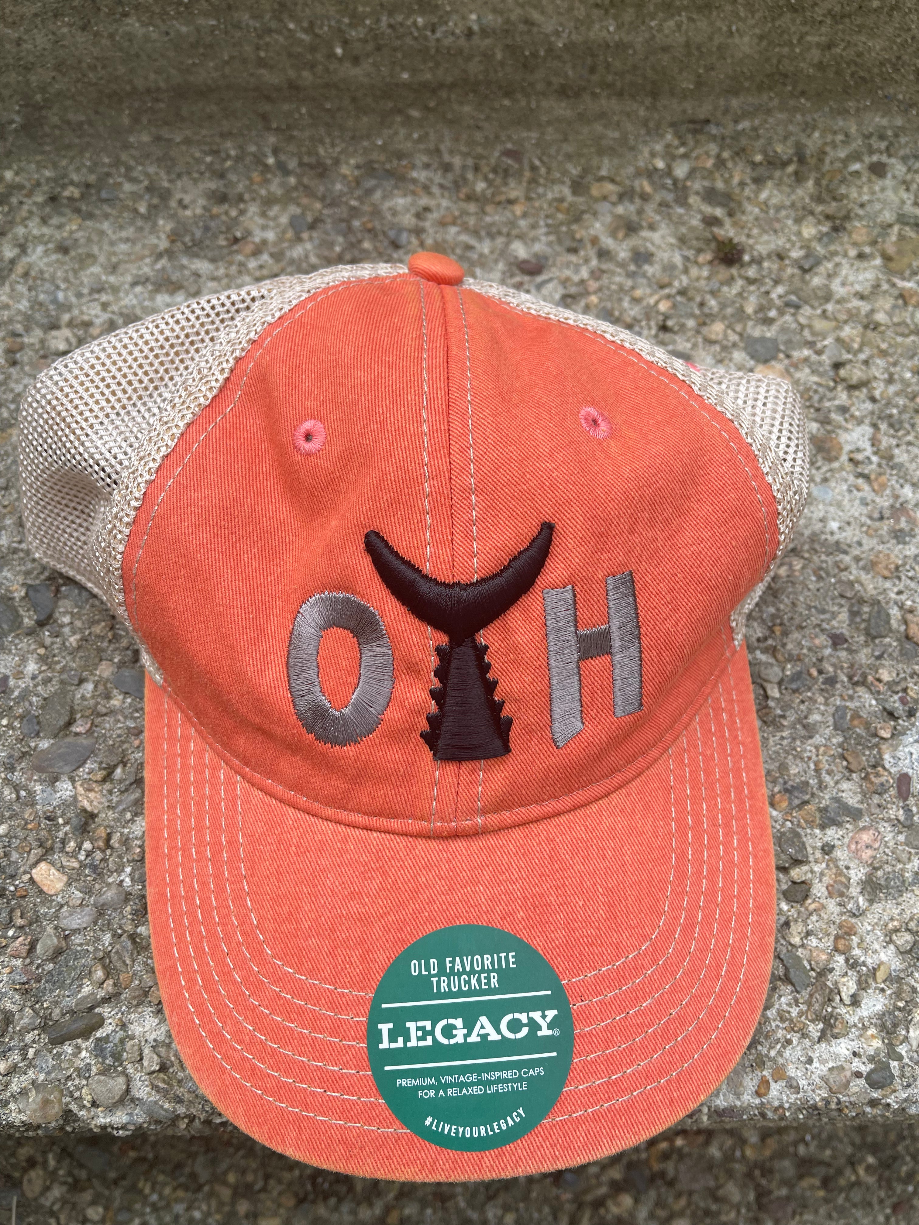 O.T.H. Adjustable Slouch Trucker Hat Coral with bronze and black logo