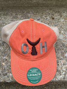 O.T.H. Adjustable Sloch Trucker Hat Coral with bronze and black logo