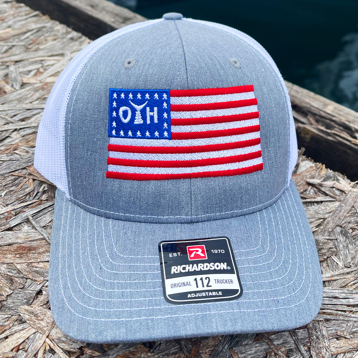 O.T.H. Adjustable Trucker Hat - Grey & White with Flag